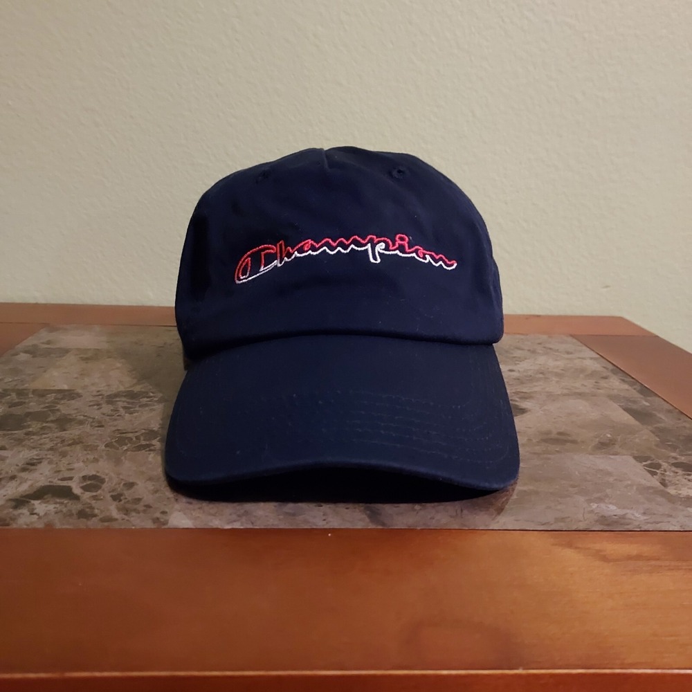 Champion Hat Mens Strap Back Adjustable Blue Embroidered Logo Twill Unisex Red